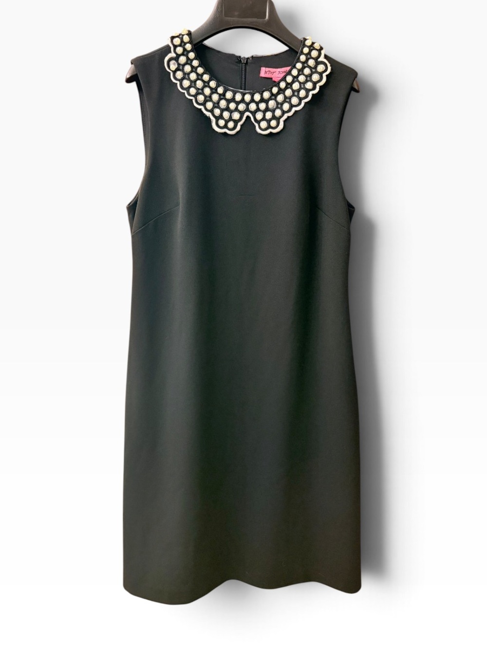 Betsey Johnson Black Shift Dress Faux Pearl Peter Pan Collar Sleeveless